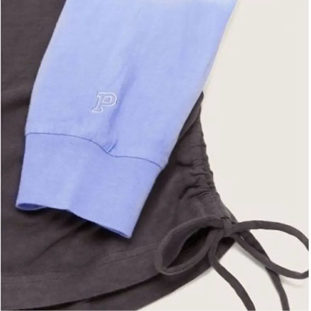 Victorias Secret Pink Campus Long Sleeve Ruched Sides Cotton Tee Shirt gray blue - Picture 4 of 6
